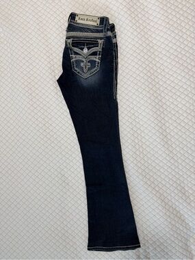 Rock Revival Celine Bootcut Jeans Size 28 Flap Pocket Rhinestone Blue Denim